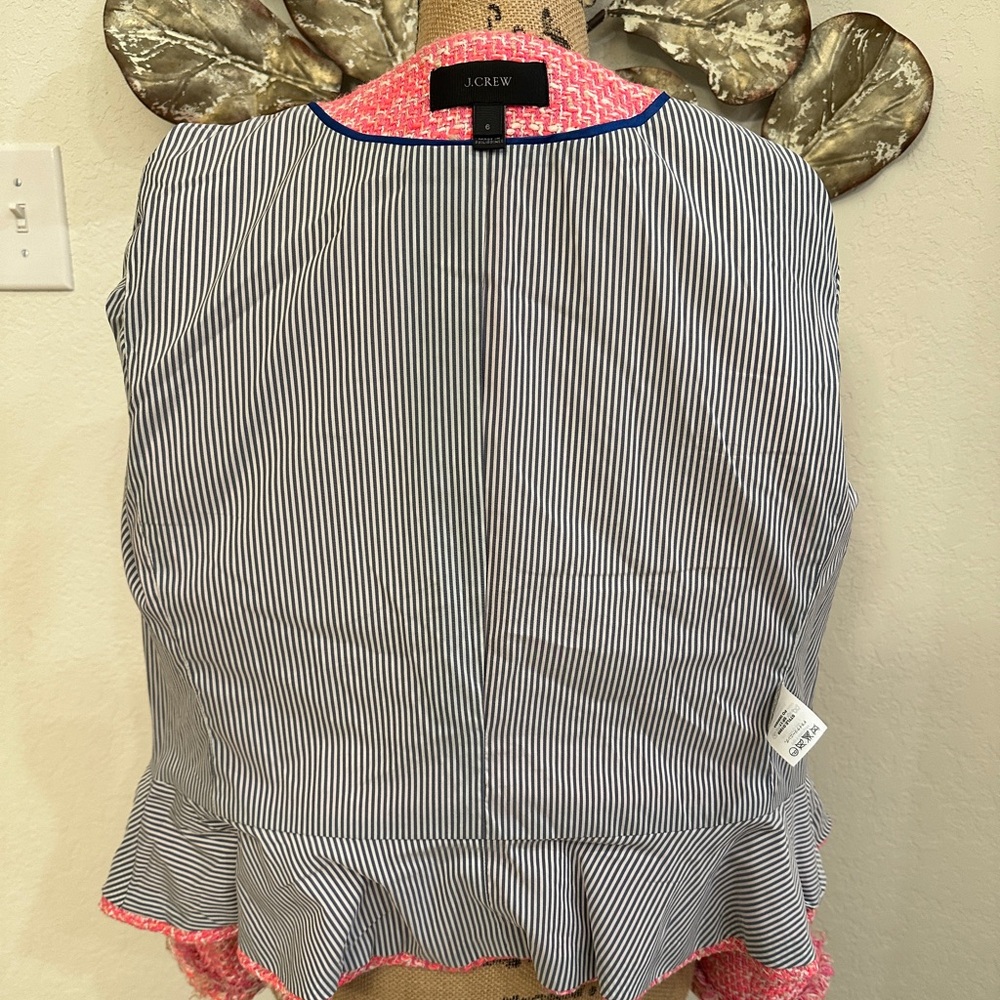 J.Crew Pink Tweed Jacket Blazer Braided Trim Pockets Size 6 - Picture 6 of 7